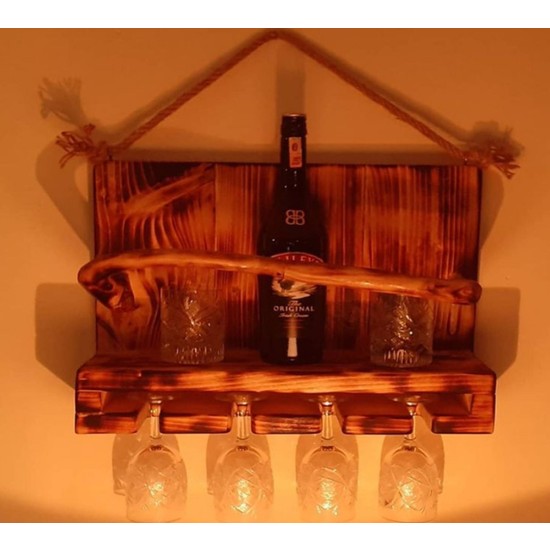 WoodDesign El Yapımı Şarap Standı, Ahşap Şaraplık, Duvara Monte Edilebilir Şarap Standı