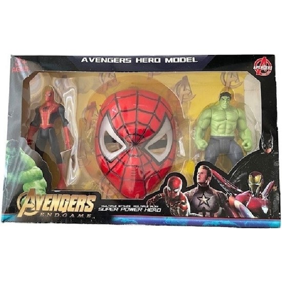 Kahraman Oyuncak Avengers Hulk , Spiderman Figür ve Işıklı Maske Kutulu Set