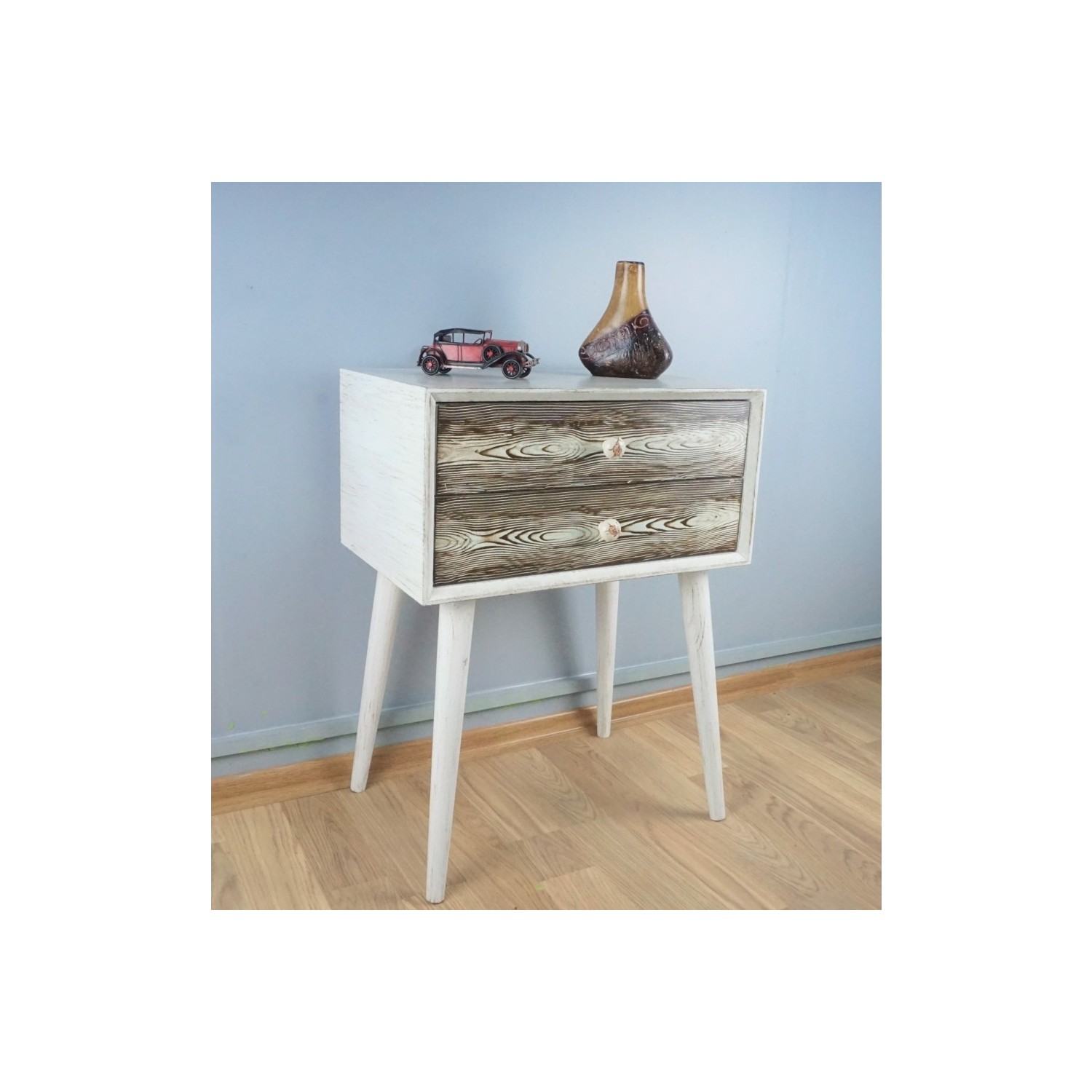 Masifart Aden Retro Komodin Beyaz Patine Eskitme Ceviz Fiyatı