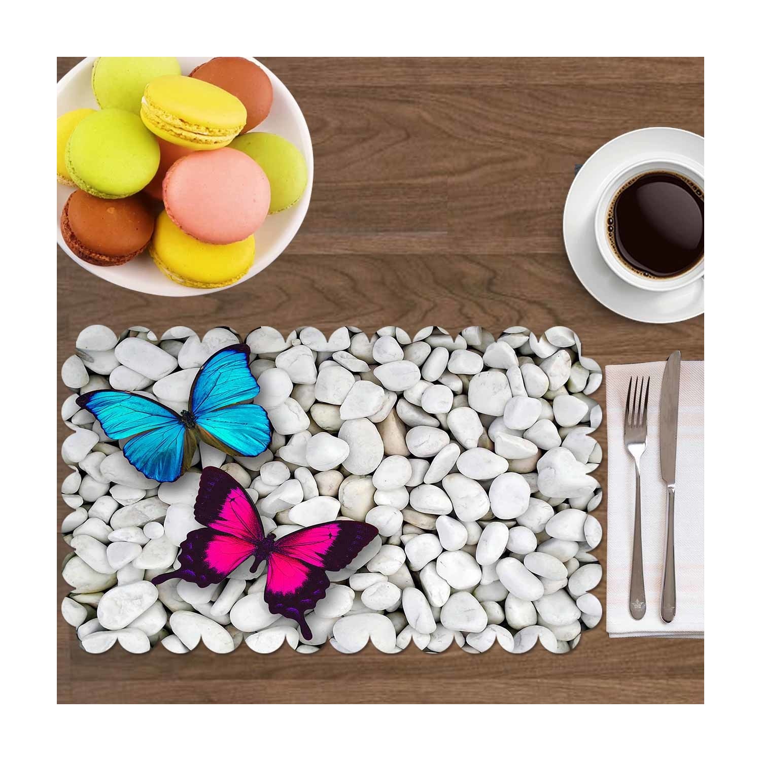 Else Pembe Mavi Kelebekler Dikdörtgen 4 Lü Amerikan Servis