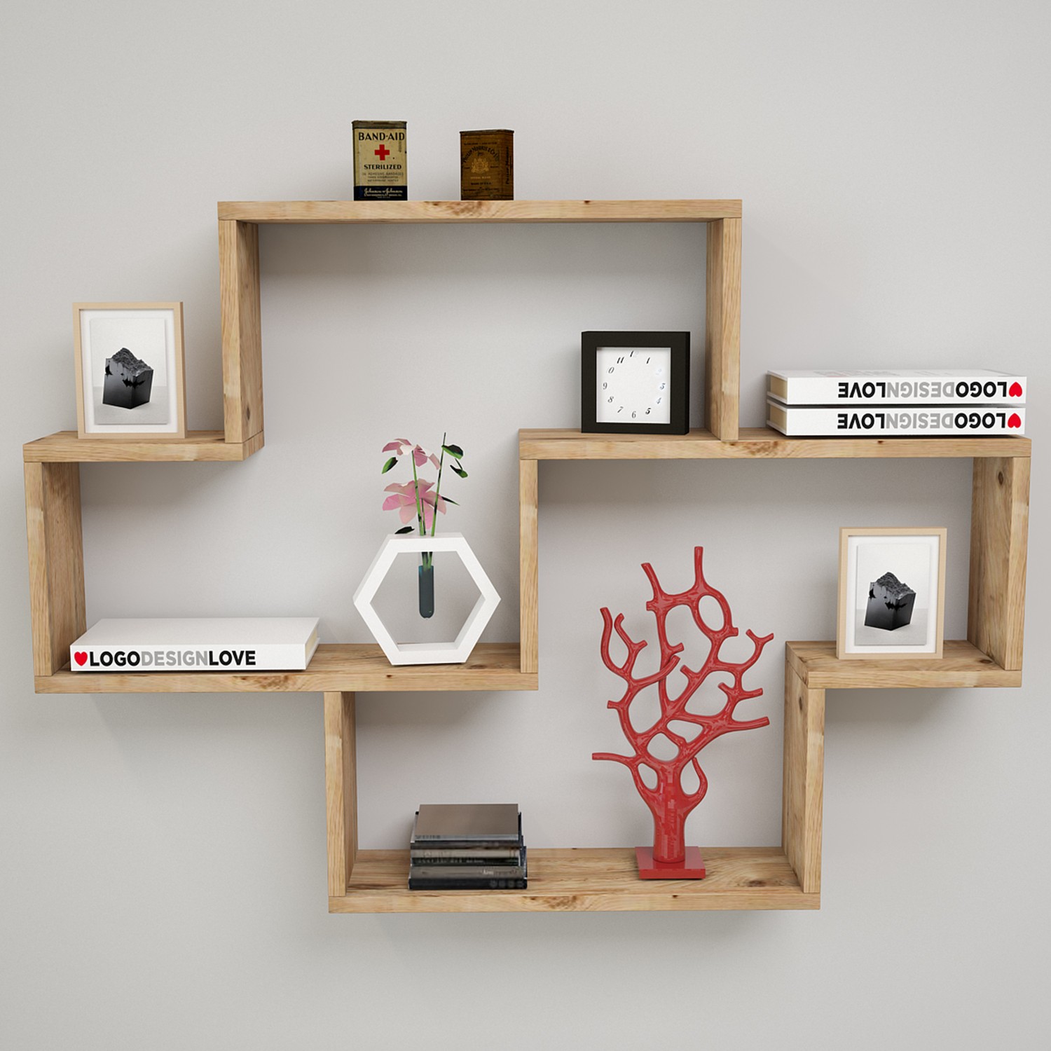 Yurudesign Shelf R8 Modern Duvar Rafı Kitaplık Atlantik Çam Fiyatı