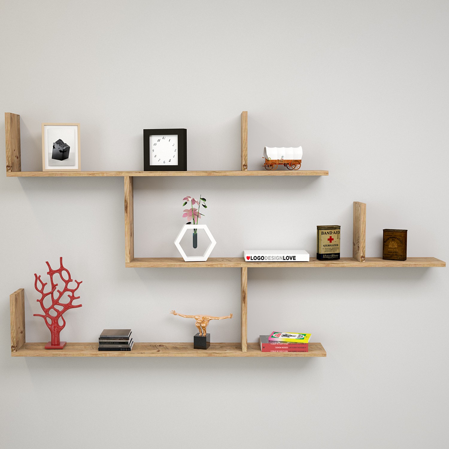 Yurudesign Shelf R5 Modern Duvar Rafı Kitaplık Atlantik Çam Fiyatı
