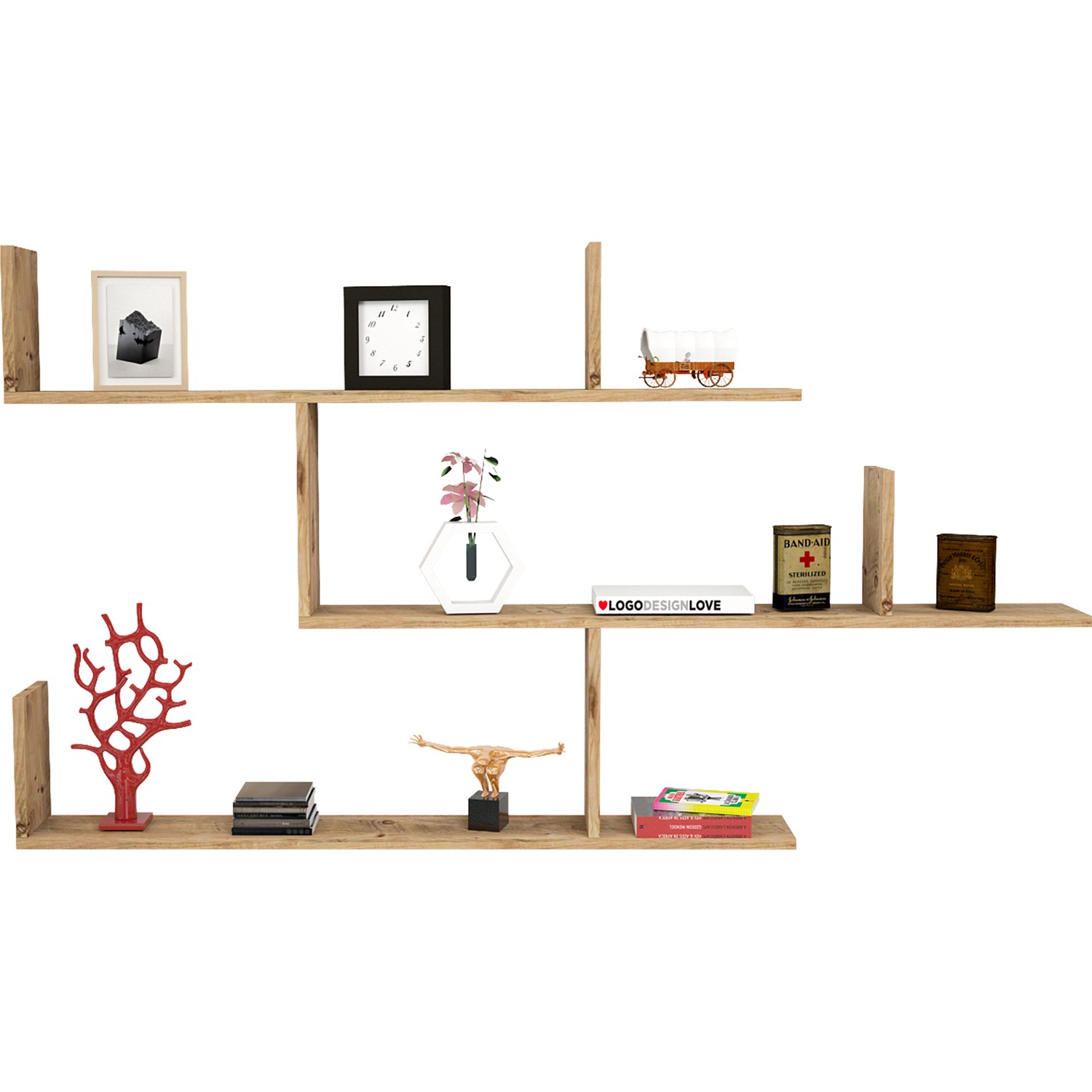 Yurudesign Shelf R5 Modern Duvar Rafı Kitaplık Atlantik Çam Fiyatı