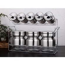 Gönül Inox Metal Kaplı  8 Parça Cam Baharat Takımı Seti