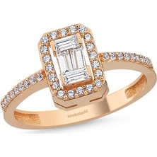 Sembol Gold Rose Altın Baget Tektaş Yüzük