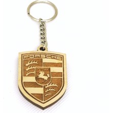 Asr Porsche Logo 2 li Lüks Araç Boyun Yastığı Siyah ve Ahşap Logo Anahtarlık