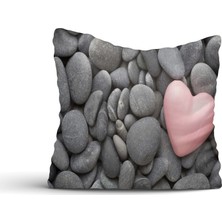 Cici Tasarım Siyah Taş ve Kalp Kırlent Kılıfı-60x60