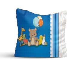 Cici Odam Ayıcık Balon Mavi Erkek Çocuk Kırlent Kılıfı-45x45