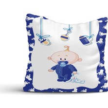 Cici Tasarım Sevimli Bebek Ayak İzi Lacivert Kırlent Kılıfı-60x60