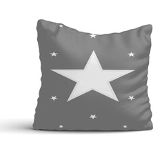 Cici Odam Gri Zemin Büyük Beyaz Yıldız Kırlent Kılıfı-42x42