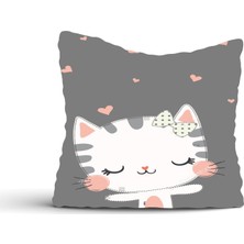 Cici Odam Sevimli Kedi ve Kalpler Kırlent Kılıfı-60x60