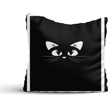 Cici Tasarım Siyah Kedi Kırlent Kılıfı-60x60
