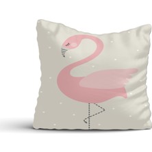 Cici Tasarım Bej Zemin ve Flamingo Kırlent Kılıfı-45x45
