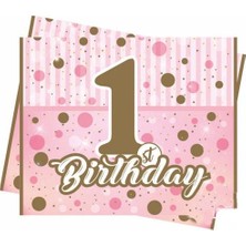 Işıltılı First Birthday Masa Örtüsü Pembe 120 x 180 cm