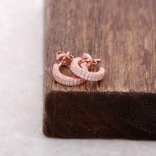 Sümer Telkari Rose Gümüş Taşlı Mini Halka Küpe 3738