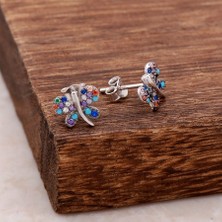 Sümer Telkari Mix Taşlı Yusufçuk Tasarımlı Gümüş Küpe 4018