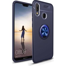 Arabulalaca Huawei P20 Lite Kılıf Standlı Yüzüklü Mıknatıslı Kılıf + 9H Esnek Nano Cam Lacivert