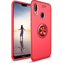 Arabulalaca Huawei P20 Lite Kılıf Standlı Yüzüklü Mıknatıslı Kılıf + 9H Esnek Nano Cam Kırmızı