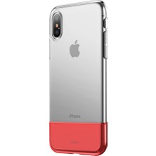 Baseus iPhone XS Max Half Serisi Silikon Kılıf Şeffaf ve Kırmızı + Vendas Ekran Koruyucu