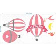 Türk Reklam İsme Özel Kız Çocuk Bebek Odası Pembe Uçan Balon Duvar Sticker