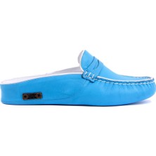 Sail Laker's Turkuaz Deri Kadın Ev Terliği