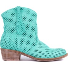 Sail Laker's Su Yeşili Deri Fermuarsız Kadın Yaz Botu