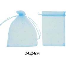 Cansüs 50li Pullu Tül Büzgülü Kese Mavi 14 x 24 cm