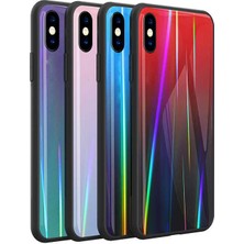 Case 4U Apple iPhone XS Max Kılıf Renkli Cam Kapak Silikon Friz Kılıf Mavi