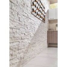 Markataş 5X10Cm White Mermer Doğal Taş Patlatma Taş Mozaik Duvar Kaplaması