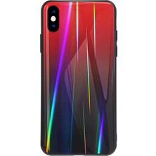 Case 4U Apple iPhone XS Kılıf Renkli Cam Kapak Silikon Friz Kılıf Kırmızı