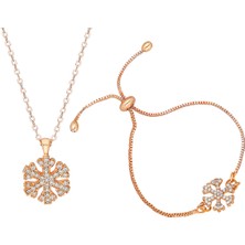 Forentina Rose Kaplama Zirkon Taşlı Kar Tanesi Kolye Bileklik Set Ps0651