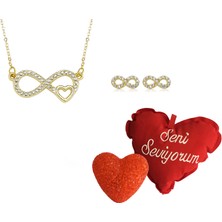 Forentina Sonsuzluk Kalpli Kolye Küpe - Yastık Ve Lamba Sevgiliye Ps0637