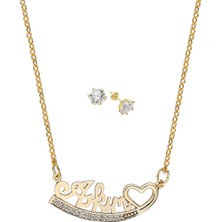 Forentina Altın Kaplama Zirkon Aşkım Yazılı Kolye Küpe Ps0659