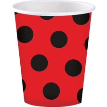 Partijet Siyah Puantiyeli Kırmızı Karton Bardak 200cc-8oz 8'li