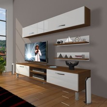 Decoraktiv Eko 5 Mdf Dvd Krom Ayaklı Tv Ünitesi Tv Sehpası Ceviz Beyaz