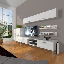 Decoraktiv Eko 6Y Mdf Dvd Krom Ayaklı Tv Ünitesi Tv Sehpası Parlak Beyaz