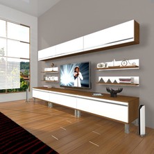 Decoraktiv Eko 8Y Mdf Krom Ayaklı Tv Ünitesi Tv Sehpası Ceviz Beyaz