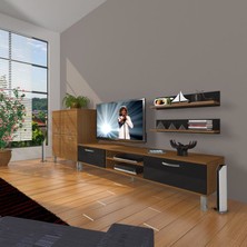 Decoraktiv Eko On Slm Dvd Krom Ayaklı Tv Ünitesi Tv Sehpası Ceviz Siyah