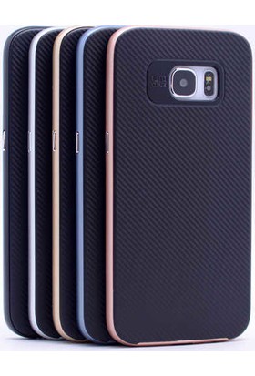 Evastore Galaxy S7 Edge Kılıf Zore İnce Mono Karbon Silikon Kapak - Gold