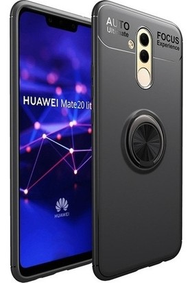 Arabulalaca Huawei Mate 10 Lite Kılıf Standlı Yüzüklü Mıknatıslı Kılıf Siyah