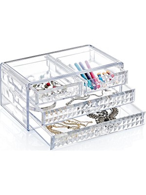 Box Up Diamond 4 Gözlü Organizer Şeffaf Renkli Kozmetik Ürünleri İçin Tozlanmayı Engeller