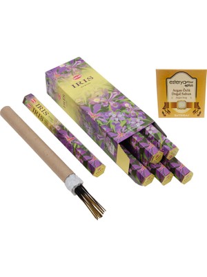 Hem İris Süsen Çiçeği 6 Adet Tütsü (120 Adet Çubuk) ve Esterya Plus Argan Sabunu