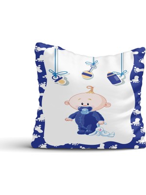 Cici Tasarım Sevimli Bebek Ayak İzi Lacivert Kırlent Kılıfı-60x60