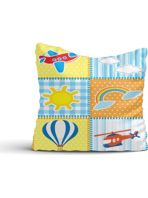 Cici Odam Güneş Bulut ve Uçan Araçlar Kırlent Kılıfı-60x60