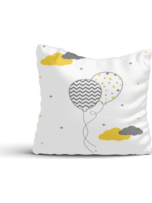 Cici Odam Desenli Balonlar ve Renkli Bulutlar Kırlent Kılıfı-45x45