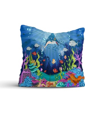 Cici Tasarım Balık ve Renkli Deniz Altı Kırlent Kılıfı-45x45