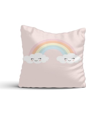Cici Odam Sevimli Bulutlar ve Gökkuşağı Kırlent Kılıfı-42x42