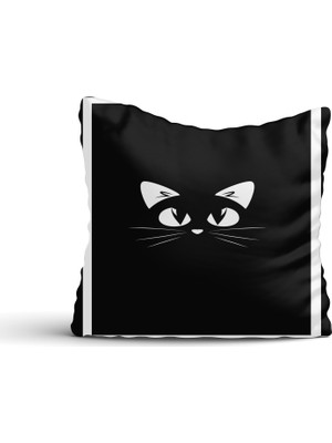 Cici Tasarım Siyah Kedi Kırlent Kılıfı-60x60