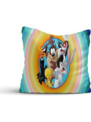 Cici Tasarım Sevimli Çizgi Karakterler Kırlent Kılıfı-45x45