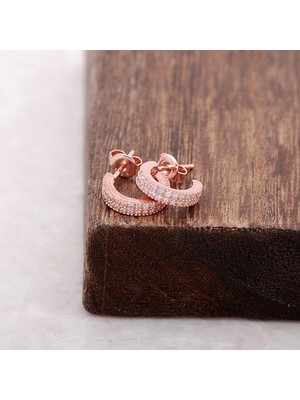 Sümer Telkari Rose Gümüş Taşlı Mini Halka Küpe 3738